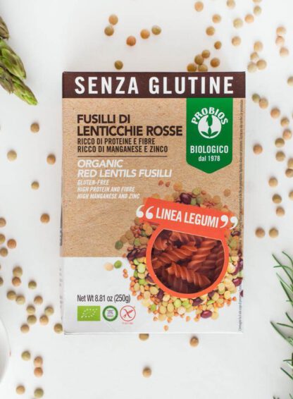 Pasta Fusilli de lentejas rojas